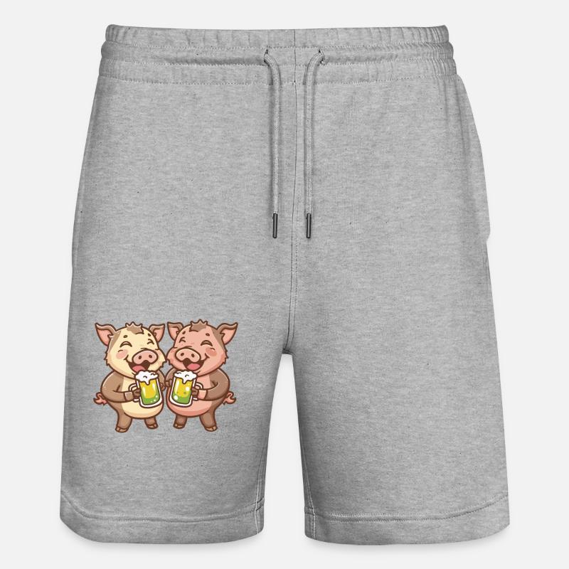 Schwein Bier Wildschwein - Stanley/Stella Unisex Bio Joggingshorts Trainer  - Grau meliert