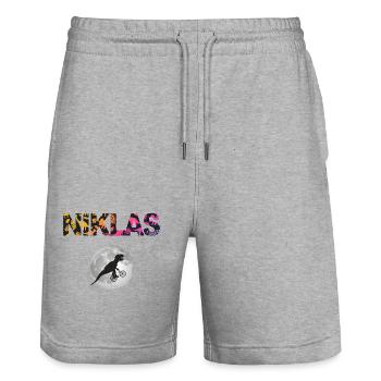 NIKLAS - Schöner Jungen Name mit Dinosaurier - Stanley/Stella Unisex Bio Joggingshorts Trainer  - Grau meliert - Vorne - Nik (191cm) & Marisol (170cm)