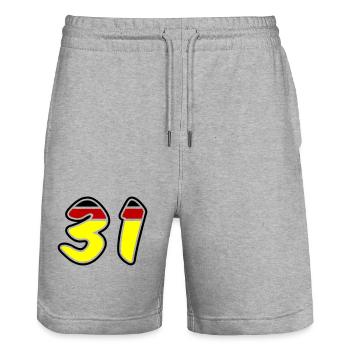 31 Symbole numérique Allemagne - Short de jogging bio TRAINER Stanley/Stella unisexe - gris chiné - Devant - Nik (191cm) & Marisol (170cm)