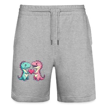 Dinosaurier T-Rex Paar Liebe - Stanley/Stella Unisex Bio Joggingshorts Trainer  - Grau meliert - Vorne - Nik (191cm) & Marisol (170cm)