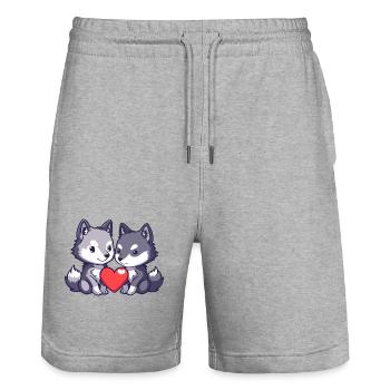 Loup Couple Amour Couple Amoureux - Short de jogging bio TRAINER Stanley/Stella unisexe - gris chiné - Devant - Nik (191cm) & Marisol (170cm)