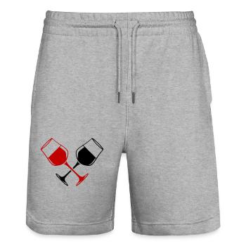 Weinglas Rotwein Symbol - Stanley/Stella Unisex Bio Joggingshorts Trainer  - Grau meliert - Vorne - Nik (191cm) & Marisol (170cm)