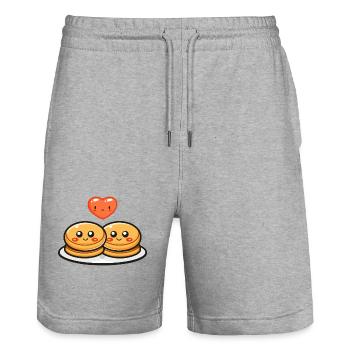 Pancake Couple Love Heart Funny - Stanley/Stella Trainer Unisex Organic Jogging Shorts - heather grey - Front - Nik (191cm) & Marisol (170cm)