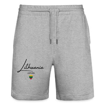 Lithuanian flag, Lithuanian pride - Stanley/Stella Trainer Unisex Organic Jogging Shorts - heather grey - Front - Nik (191cm) & Marisol (170cm)