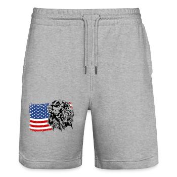 German Longhair US America Flag Dogs Wilsigns - Stanley/Stella Trainer Unisex Organic Jogging Shorts - heather grey - Front - Nik (191cm) & Marisol (170cm)