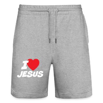 I Love Jesus - Stanley/Stella Trainer Unisex Organic Jogging Shorts - heather grey - Front - Nik (191cm) & Marisol (170cm)