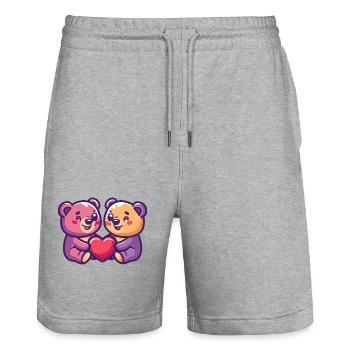 Bär Paar Liebe Couple Verliebt - Stanley/Stella Unisex Bio Joggingshorts Trainer  - Grau meliert - Vorne - Nik (191cm) & Marisol (170cm)