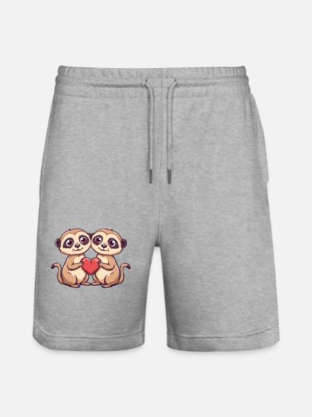 Meerkat Couple Love Couple In Love - Stanley/Stella Trainer Unisex Organic Jogging Shorts - heather grey