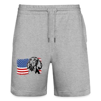 Teckel Teckel US Amérique Drapeau Chiens Wilsigns - Short de jogging bio TRAINER Stanley/Stella unisexe - gris chiné - Devant - Nik (191cm) & Marisol (170cm)