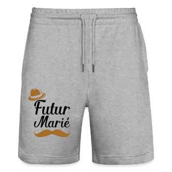 Futur Marié Enterrement Vie vintage moustache - Short de jogging bio TRAINER Stanley/Stella unisexe - gris chiné - Devant - Nik (191cm) & Marisol (170cm)