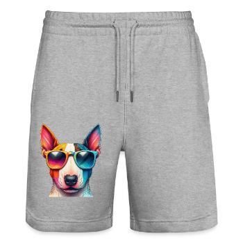 Colorful Bull Terrier Wearing Sunglasses - Stanley/Stella Trainer Unisex Organic Jogging Shorts - heather grey - Front - Nik (191cm) & Marisol (170cm)