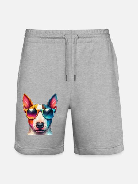 Bunter Bullterrier mit Sonnenbrille - Stanley/Stella Unisex Bio Joggingshorts Trainer  - Grau meliert