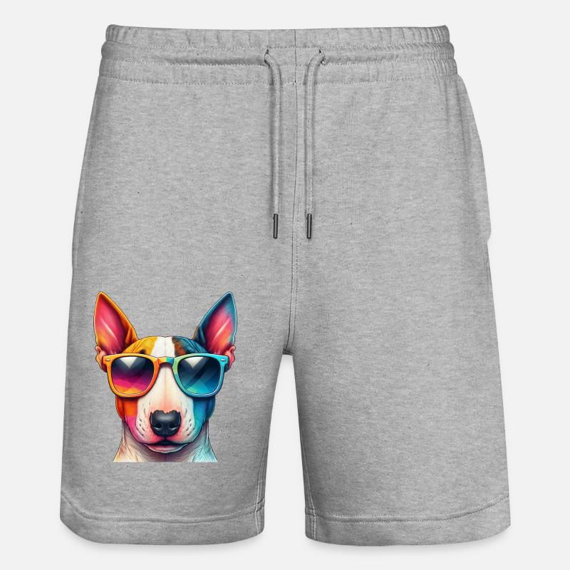 Bunter Bullterrier mit Sonnenbrille - Stanley/Stella Unisex Bio Joggingshorts Trainer  - Grau meliert