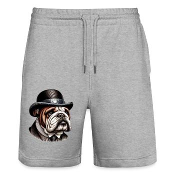 Art du bouledogue anglais - Short de jogging bio TRAINER Stanley/Stella unisexe - gris chiné - Devant - Nik (191cm) & Marisol (170cm)