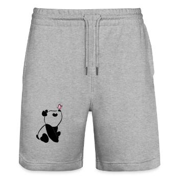 Panda with Butterfly – Cute Animal Motif - Stanley/Stella Trainer Unisex Organic Jogging Shorts - heather grey - Front - Nik (191cm) & Marisol (170cm)