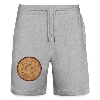 A wooden disc with annual rings and a gap - Stanley/Stella Trainer Unisex Organic Jogging Shorts - heather grey - Front - Nik (191cm) & Marisol (170cm)