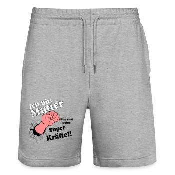 Mutter,Mama,Muttertag, Mutter , super Kräfte(25) - Stanley/Stella Unisex Bio Joggingshorts Trainer  - Grau meliert - Vorne - Nik (191cm) & Marisol (170cm)