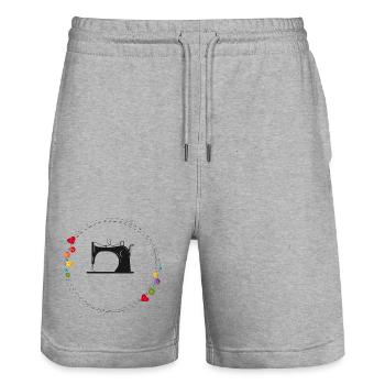 nostalgic stylized sewing machine with buttons - Stanley/Stella Trainer Unisex Organic Jogging Shorts - heather grey - Front - Nik (191cm) & Marisol (170cm)