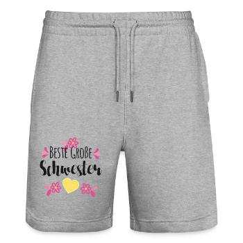 Beste Große Schwester - Stanley/Stella Unisex Bio Joggingshorts Trainer  - Grau meliert - Vorne - Nik (191cm) & Marisol (170cm)