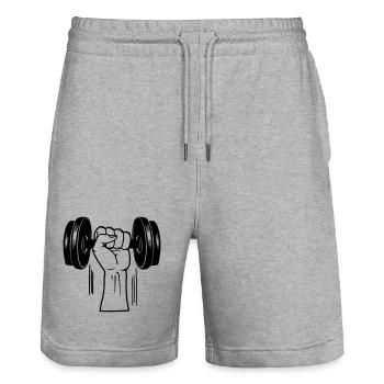 Fitness GYM dumbbel weight with fist - Stanley/Stella Trainer Unisex Organic Jogging Shorts - heather grey - Front - Nik (191cm) & Marisol (170cm)