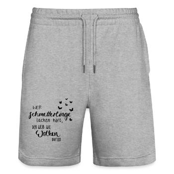 Schmetterlinge lache & Wolken duften - Stanley/Stella Unisex Bio Joggingshorts Trainer  - Grau meliert - Vorne - Nik (191cm) & Marisol (170cm)