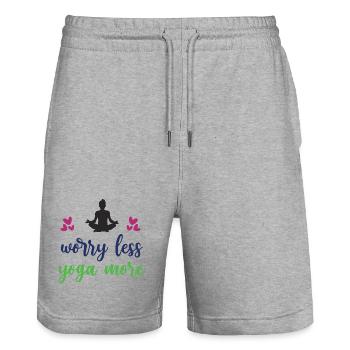 Worry Less Yoga More - Stanley/Stella Trainer Unisex Organic Jogging Shorts - heather grey - Front - Nik (191cm) & Marisol (170cm)