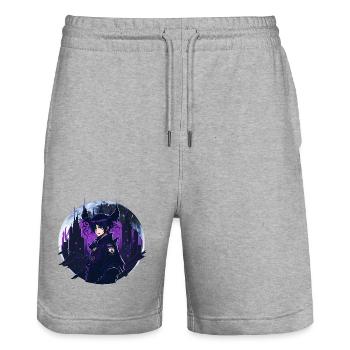 Anime Gothic Moon Girl - Stanley/Stella Trainer Unisex Organic Jogging Shorts - heather grey - Front - Nik (191cm) & Marisol (170cm)