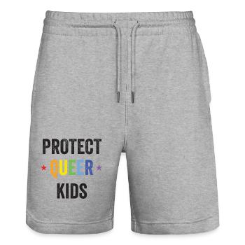 Mois de la fierté LGBT - Protégez les enfants queer - Short de jogging bio TRAINER Stanley/Stella unisexe - gris chiné - Devant - Nik (191cm) & Marisol (170cm)