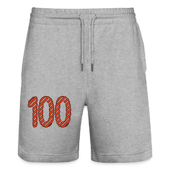 100. 100 YEARS. 100th ANNIVERSARY. 100 BIRTHDAY - Stanley/Stella Trainer Unisex Organic Jogging Shorts - heather grey - Front - Nik (191cm) & Marisol (170cm)
