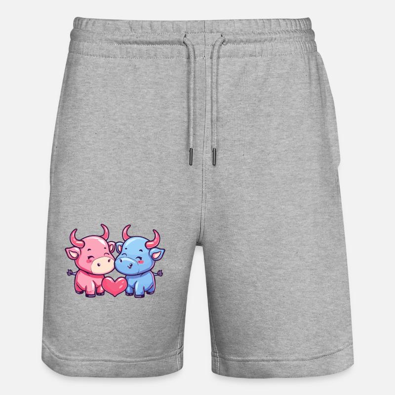 Stier Comic Paar Liebe - Stanley/Stella Unisex Bio Joggingshorts Trainer - Grau meliert