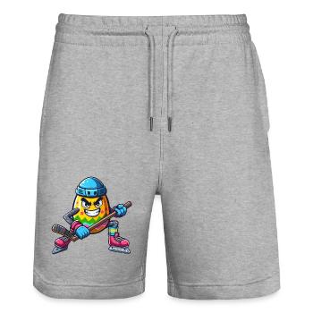 Easter Egg Hockey Design | hockey player - Stanley/Stella Trainer Unisex Organic Jogging Shorts - heather grey - Front - Nik (191cm) & Marisol (170cm)