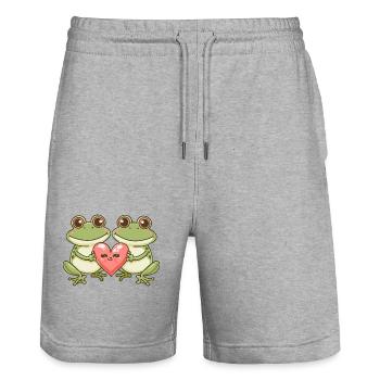 Couple De Grenouille Amoureux Animal Saint Valentin - Short de jogging bio TRAINER Stanley/Stella unisexe - gris chiné - Devant - Nik (191cm) & Marisol (170cm)