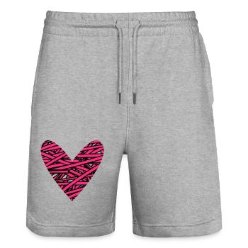 HERZ. HERZ. VALENTINSTAG. LIEBE. LIEBE. PAAR. - Stanley/Stella Unisex Bio Joggingshorts Trainer  - Grau meliert - Vorne - Nik (191cm) & Marisol (170cm)