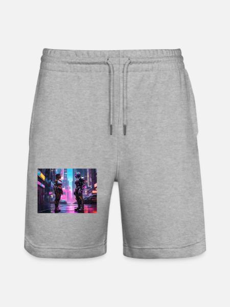 Neon Cyberpunk Begegnung - Stanley/Stella Unisex Bio Joggingshorts Trainer - Grau meliert