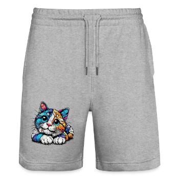 Katze - Stanley/Stella Unisex Bio Joggingshorts Trainer  - Grau meliert - Vorne - Nik (191cm) & Marisol (170cm)