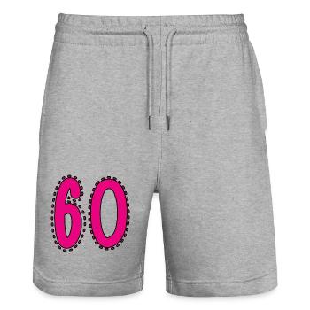 60. 60 YEARS. 60th ANNIVERSARY. 60TH BIRTHDAY. - Stanley/Stella Trainer Unisex Organic Jogging Shorts - heather grey - Front - Nik (191cm) & Marisol (170cm)