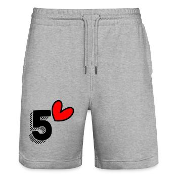 5. 5 YEARS. 5th ANNIVERSARY. 5 YEAR ANNIVERSARY - Stanley/Stella Trainer Unisex Organic Jogging Shorts - heather grey - Front - Nik (191cm) & Marisol (170cm)
