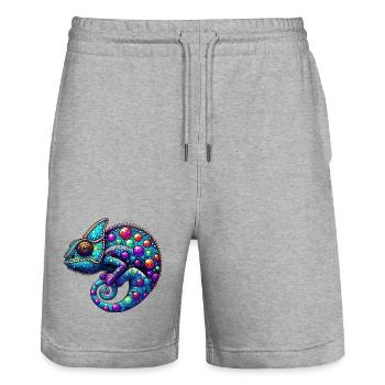 Caméléon - Short de jogging bio TRAINER Stanley/Stella unisexe - gris chiné - Devant - Nik (191cm) & Marisol (170cm)