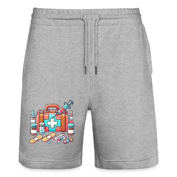 detailreicher Apothekenkoffe,Symbol für Sicherheit - Stanley/Stella Unisex Bio Joggingshorts Trainer  - Grau meliert - Vorne - Nik (191cm) & Marisol (170cm)
