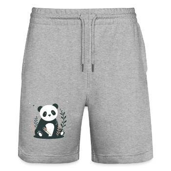 Panda amoureux avec des plantes minimalistes - Short de jogging bio TRAINER Stanley/Stella unisexe - gris chiné - Devant - Nik (191cm) & Marisol (170cm)