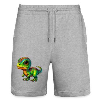 Dinosaure - Short de jogging bio TRAINER Stanley/Stella unisexe - gris chiné - Devant - Nik (191cm) & Marisol (170cm)