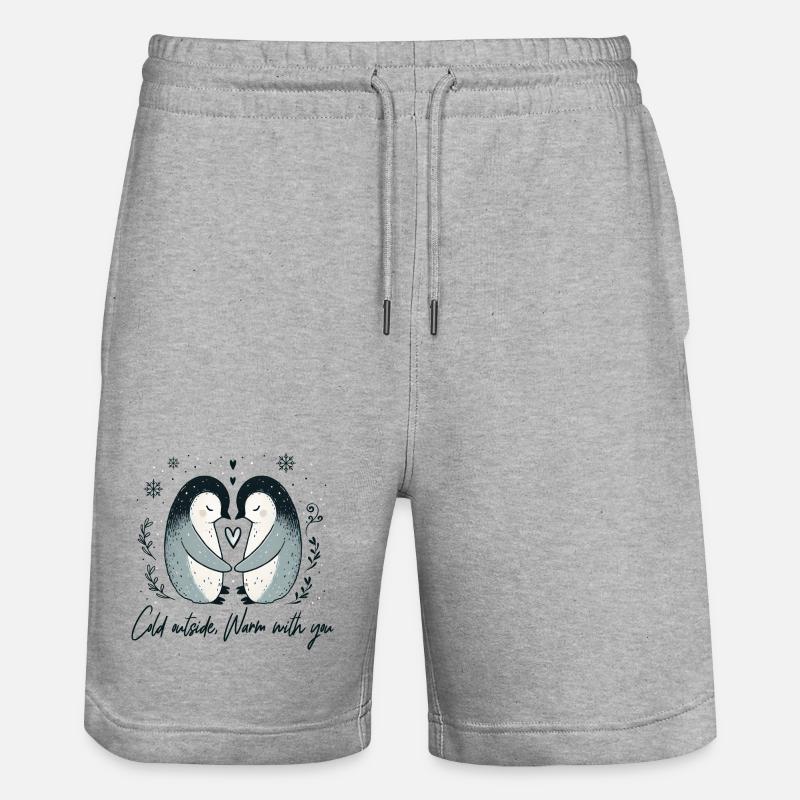 Zwei Pinguine in winterlicher Umarmung - Stanley/Stella Unisex Bio Joggingshorts Trainer - Grau meliert