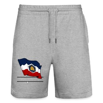 Drapeau Utah bandeau de texte - Short de jogging bio TRAINER Stanley/Stella unisexe - gris chiné - Devant - Nik (191cm) & Marisol (170cm)