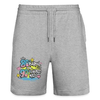 Bébé des années 80 Raised Me des années 90 - Motif graffiti - Short de jogging bio TRAINER Stanley/Stella unisexe - gris chiné - Devant - Nik (191cm) & Marisol (170cm)