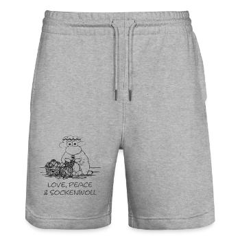love peace & sockenwoll - Hippie-Schaf - Stanley/Stella Unisex Bio Joggingshorts Trainer  - Grau meliert - Vorne - Nik (191cm) & Marisol (170cm)