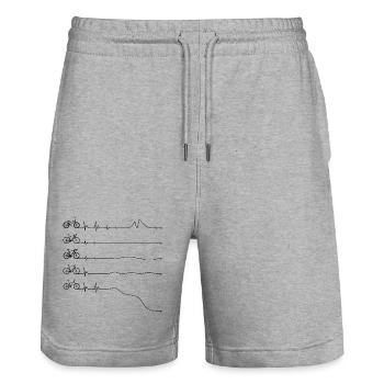 Minimal Bicycle Line Art on Black - Stanley/Stella Trainer Unisex Organic Jogging Shorts - heather grey - Front - Nik (191cm) & Marisol (170cm)