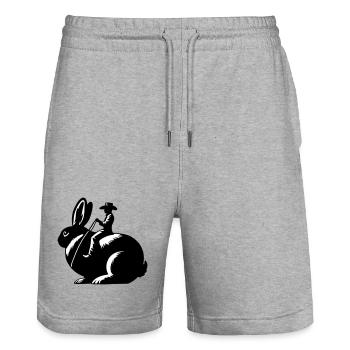 Rabbit Rider (design uniquement - pas de contour, 2 couleurs) - Short de jogging bio TRAINER Stanley/Stella unisexe - gris chiné - Devant - Nik (191cm) & Marisol (170cm)