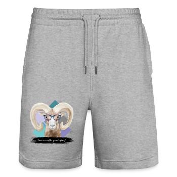 JvG Widder "Immer widder guad drauf." - Stanley/Stella Unisex Bio Joggingshorts Trainer  - Grau meliert - Vorne - Nik (191cm) & Marisol (170cm)