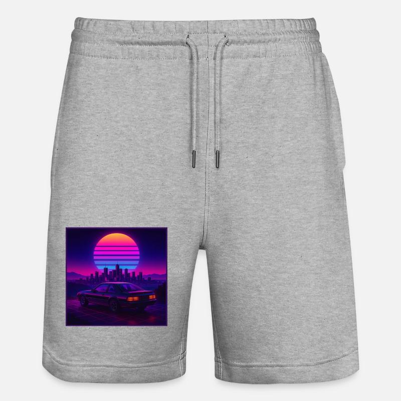 Neon Outrun Sunset Car – Synthwave rétro - Short de jogging bio TRAINER Stanley/Stella unisexe - gris chiné