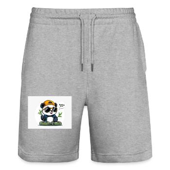 Panda DJ avec Bâtons de Bambou - Short de jogging bio TRAINER Stanley/Stella unisexe - gris chiné - Devant - Nik (191cm) & Marisol (170cm)